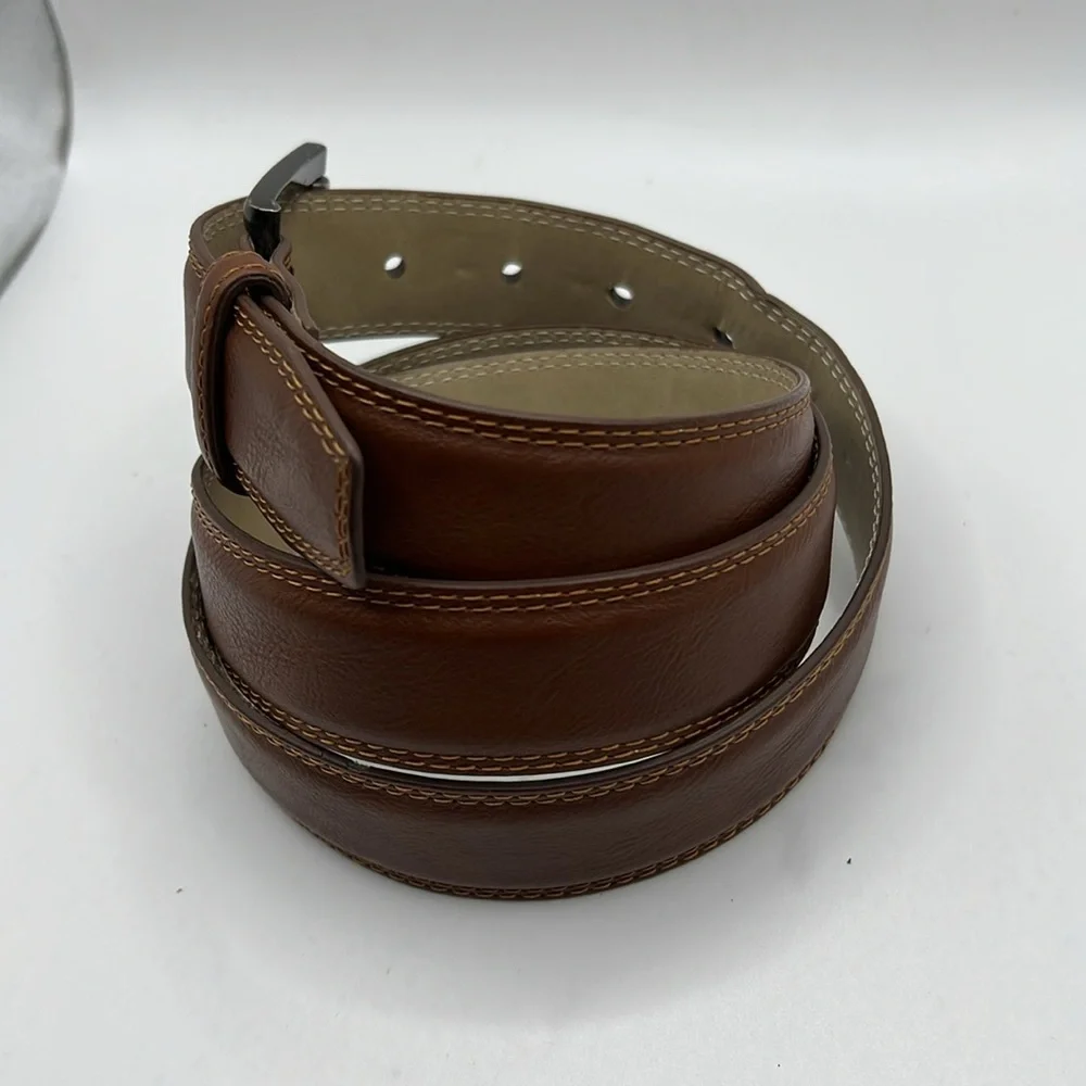 Mens Brown Faux Leather Belt Silver Buckle